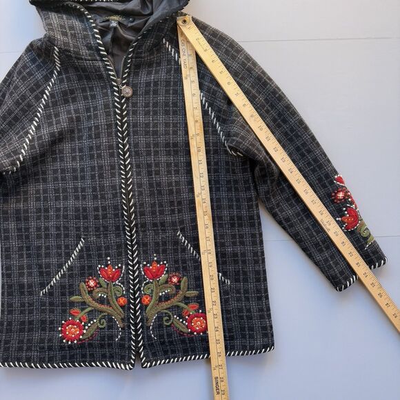Icelandic Design Women M Wool Art-to-Wear Sweater Jacket Embroidered Cottagecore - Picture 11 of 14